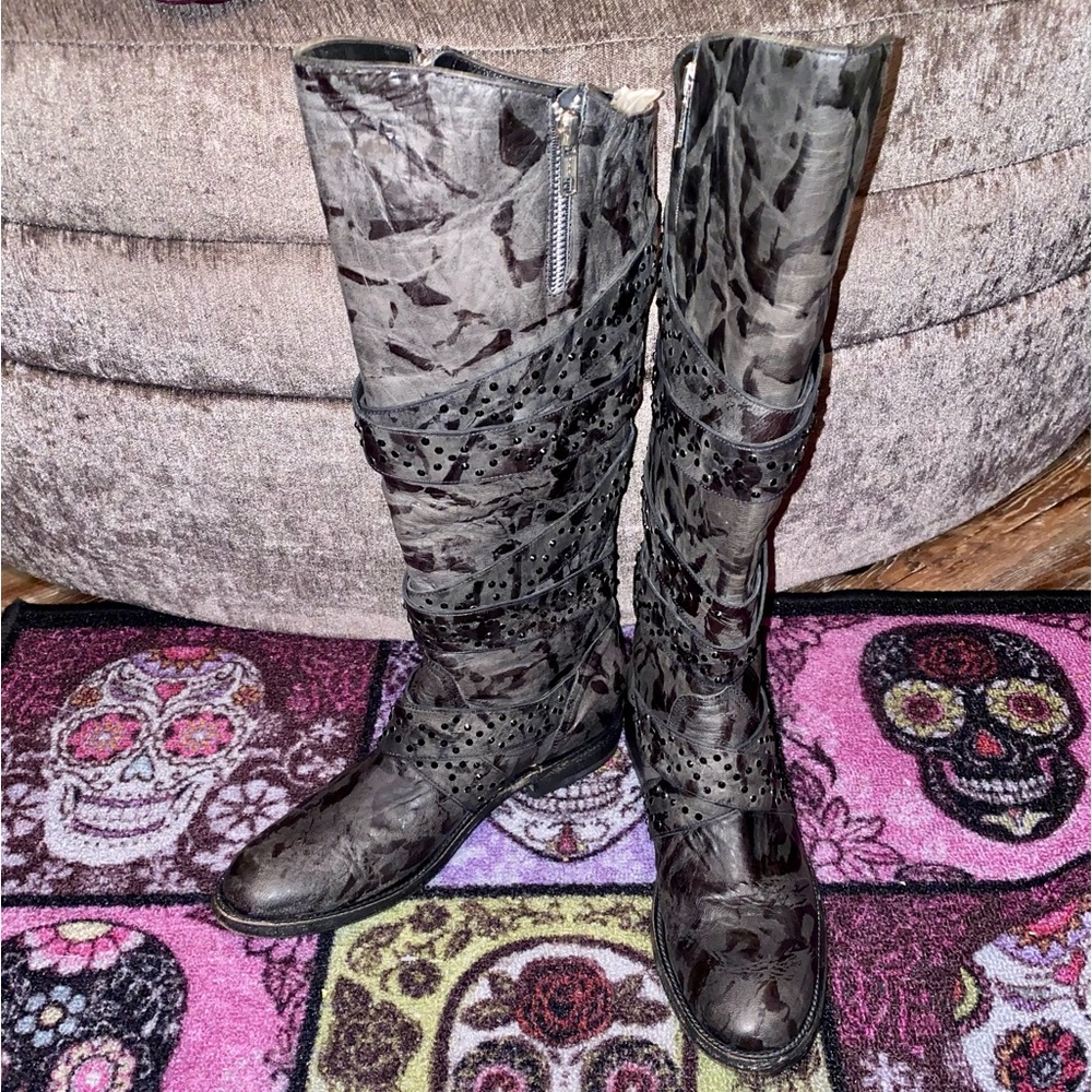 OLD GRINGO QUEENTIA SUPER RARE GRAY BLACK RHINESTONE SWAROVSKI CRYSTALS BOOTS 8